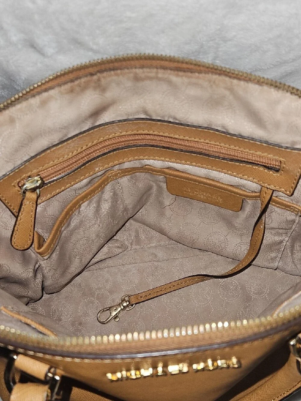 MICHAEL KORS Cognac Dome Satchel with Gold Hardware